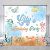 Aperturee - Aperturee Watercolor Undersea Animals Custom Birthday Backdrop